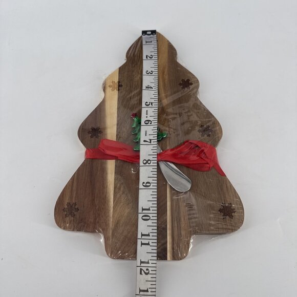 Holiday Time Christmas Tree Shaped Acacia Wood Serving Board w Matching Spreader - Picture 5 of 6